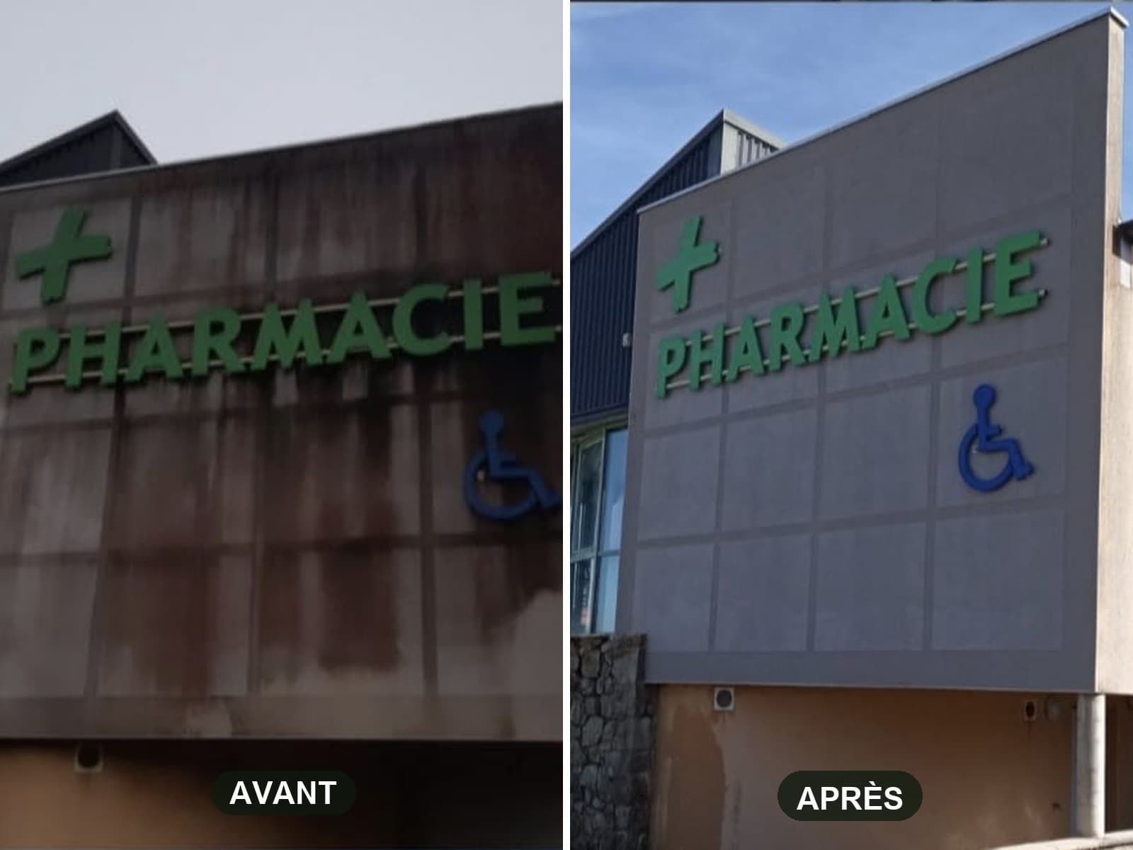 Façade de pharmacie, avant et après